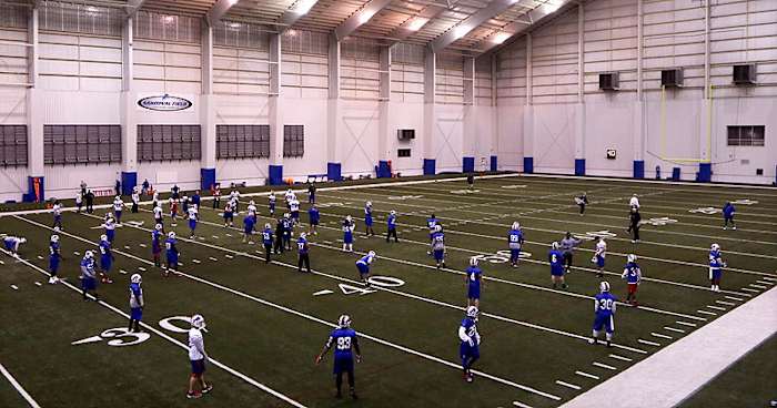 The Bills arrived in Detroit on Friday afternoon and practiced at the Lions facility that evening. (Carlos Osorio/AP)
